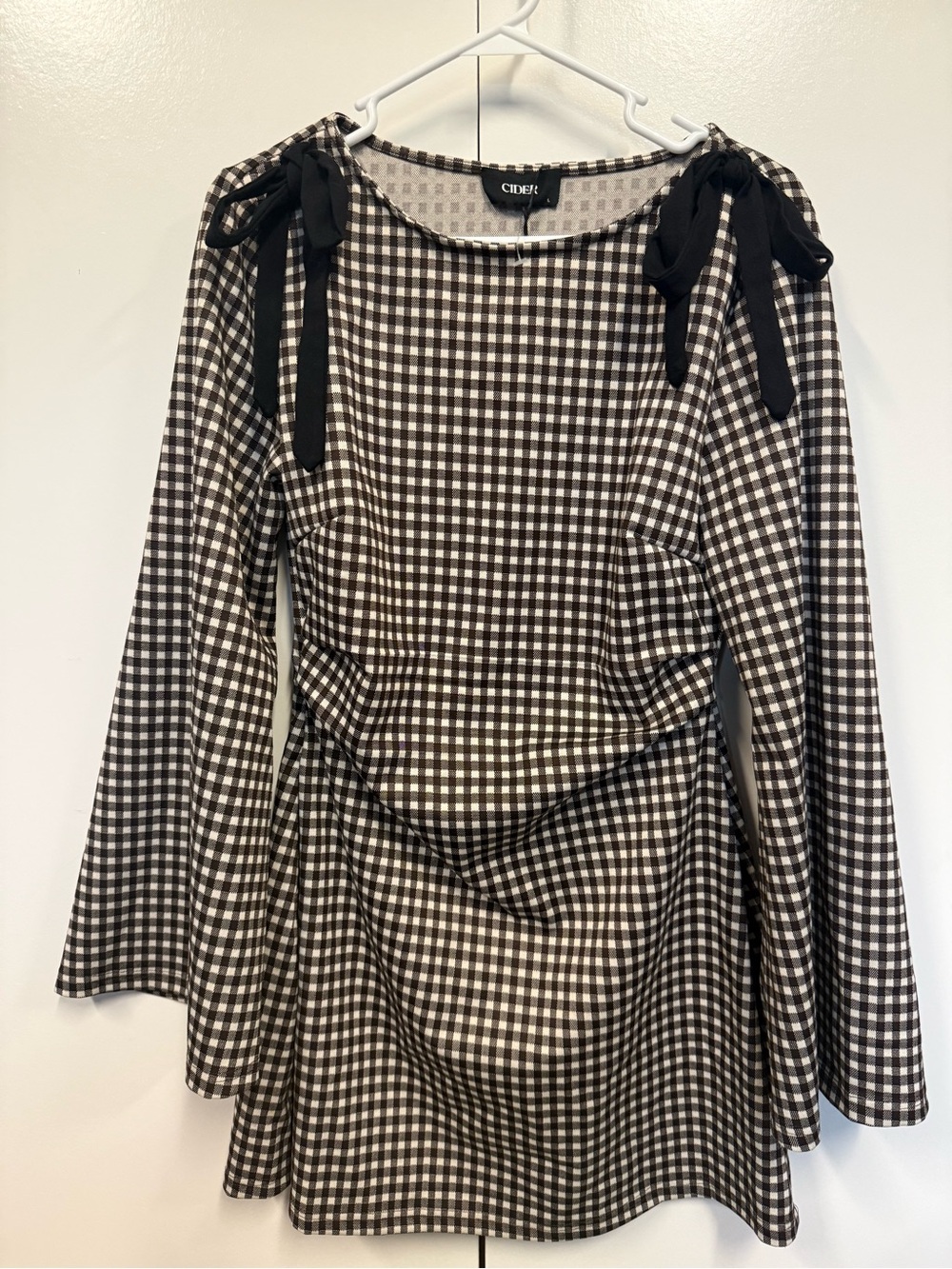New Cider Black & cream Gingham Mini Dress with full sleeves - 60s, 70s, fall